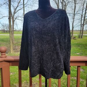 Working Classics Design Ladies Black Vneck Pullover Long Sleeve Sweater, 18/20